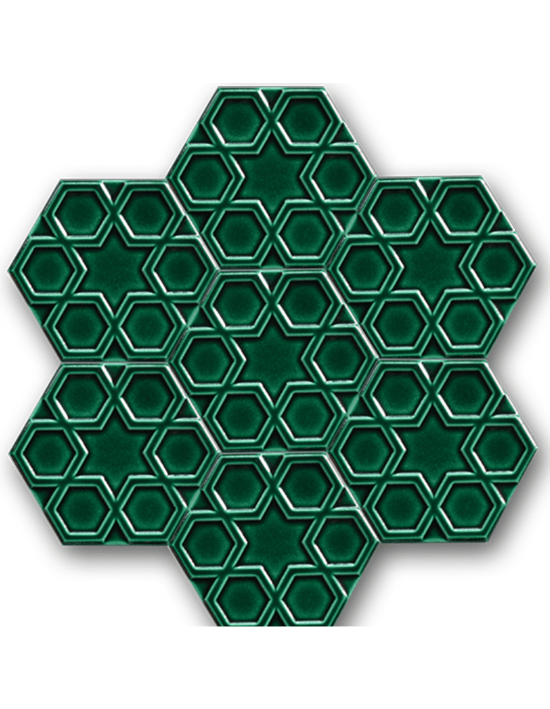 Altıgen Seramik Çini Karo 15x17 -01,  Altıgen Seramik, Yeşil Banyo Seramik, Hexagon Seramik, Handmade Tiles, Hezagon Tile,