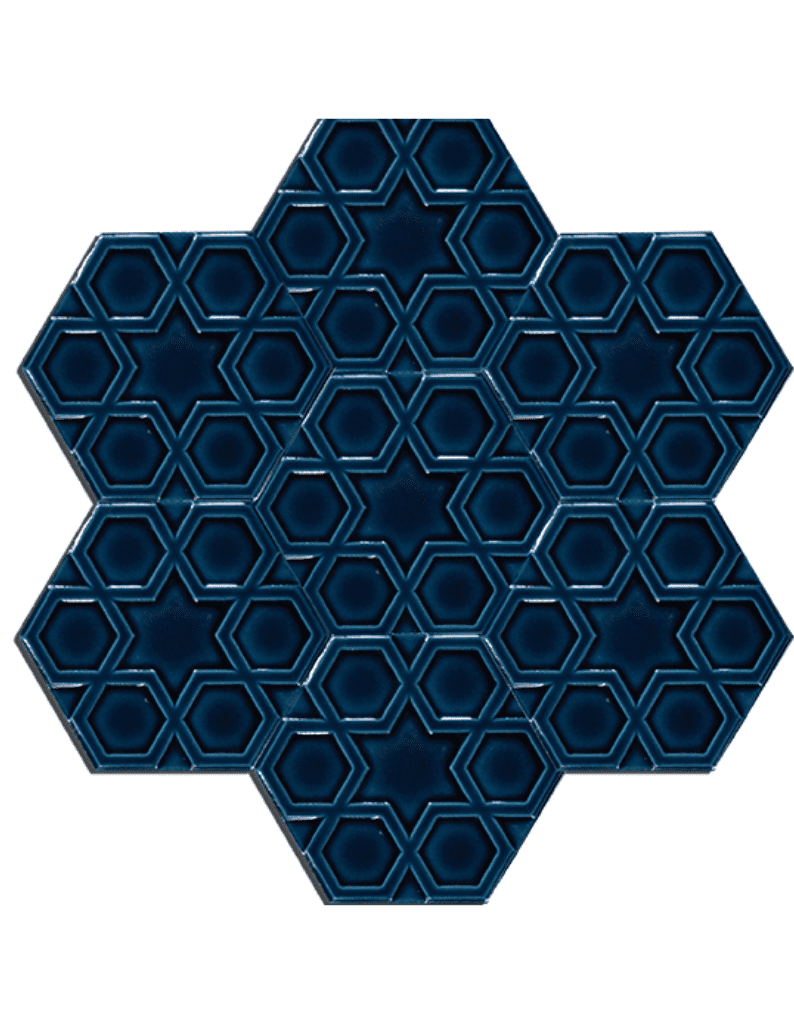 Altıgen Seramik Çini Karo 15x17 -13,   Sulçuklu Motifi Altıgen Seramik, Mavi  Seramik Karo, Çini Seramik, Hexagon Seramik, Handmadetiles, El Yapımı Çini Seramik,