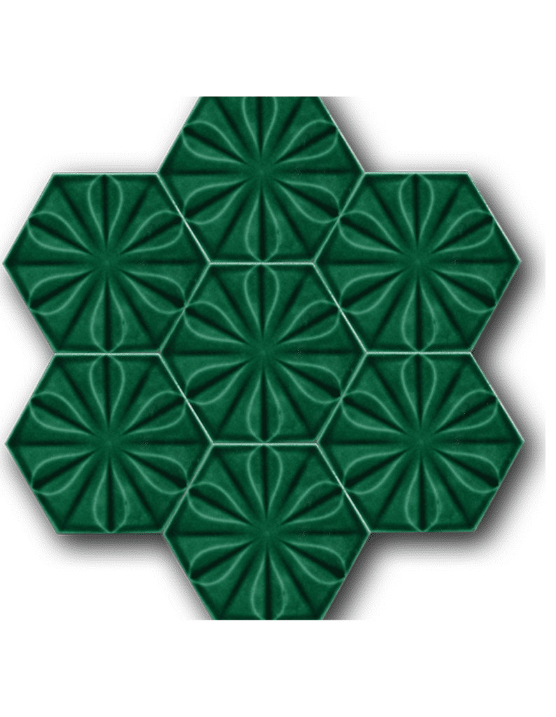 Altıgen Seramik Çini Karo 15x17 - 03,   Altıgen Karo, Altıgen Çini, Yeşil Kabartma Seramik, Hexagon Tile, Hexagon Seramik, Çiçek Desenli Yeşil Seramik